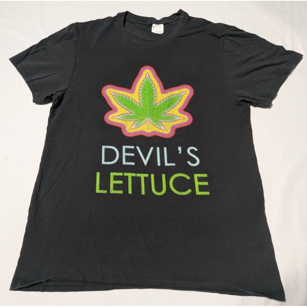 Devils Lettuce Marijuana Pot Leaf Black Ring Spun Cotton T-Shirt - Men Large - Picture 10 of 12